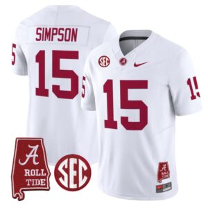 Ty Simpson Jersey 15 Alabama Crimson Tide Throwback Map Stitched White