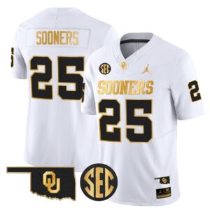 Sooners Jersey 25 Oklahoma Sooners 2025 Gold Vapor Limited Stitched White Gold
