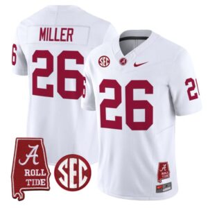 Jam Miller Jersey 26 Alabama Crimson Tide Throwback Map Stitched White