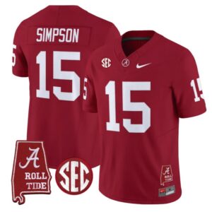 Ty Simpson Jersey 15 Alabama Crimson Tide Throwback Map Stitched Crimson