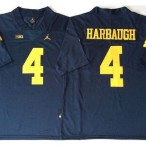 Michigan Wolverines 4 Jim Harbaugh Navy Football Jersey
