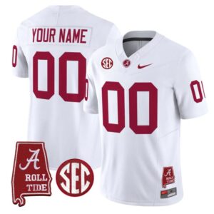 Custom Alabama Crimson Tide Jersey Name Number Throwback Map Stitched White