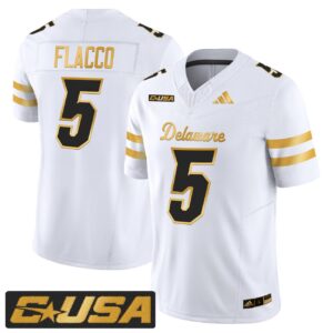 Joe Flacco Jersey 5 Delaware Blue Hens 2025 Gold Vapor Stitched White Gold