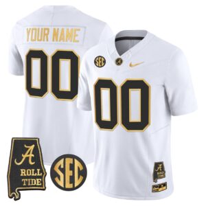 Custom Alabama Crimson Tide Jersey 2025 Gold Vapor Limited Stitched White Gold
