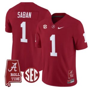 Nick Saban Jersey 1 Alabama Crimson Tide Throwback Map Stitched Crimson