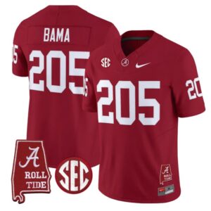 Bama Jersey 205 Alabama Crimson Tide Throwback Map Stitched Crimson