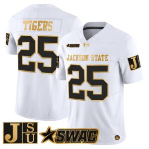Tigers Jersey 25 Jackson State Tigers 2025 Gold Vapor Stitched White Gold