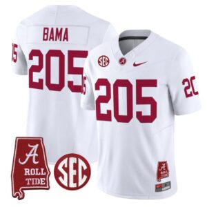 Bama Jersey 205 Alabama Crimson Tide Throwback Map Stitched White