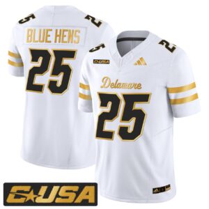 Blue Hens Jersey 25 Delaware Blue Hens 2025 Gold Vapor Stitched White Gold
