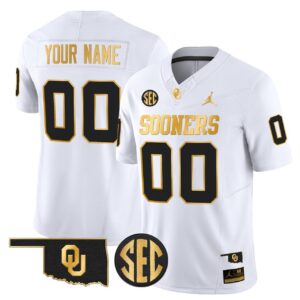 Custom Oklahoma Sooners Jersey 2025 Gold Vapor Limited Stitched White Gold