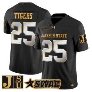 Tigers Jersey 25 Jackson State Tigers 2025 Gold Vapor Stitched Black Limited