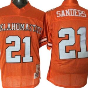 Oklahoma State Cowboys 21 Barry Sanders Orange Throwback Jersey