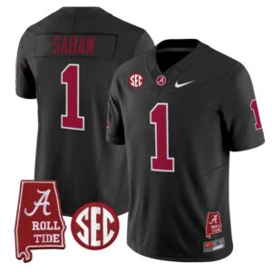 Nick Saban Jersey 1 Alabama Crimson Tide Throwback Map Stitched Black