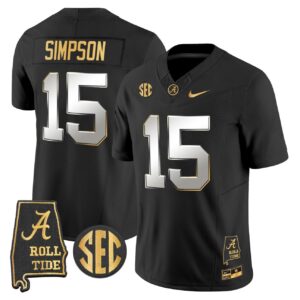 Ty Simpson Jersey 15 Alabama Crimson Tide 2025 Gold Vapor Stitched Black Limited