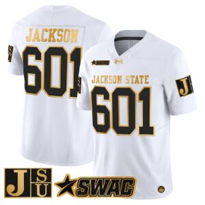 Jackson Jersey 601 Jackson State Tigers 2025 Vapor Stitched White Gold