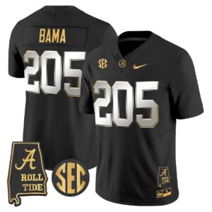 Bama Jersey 205 Alabama Crimson Tide 2025 Gold Vapor Stitched Black Limited