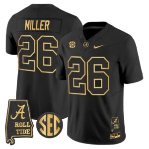 Jam Miller Jersey 26 Alabama Crimson Tide 2025 Gold Vapor Stitched Black Gold