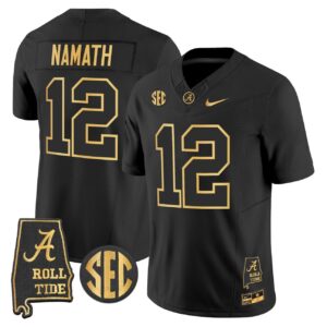 Joe Namath Jersey 12 Alabama Crimson Tide 2025 Vapor Stitched Black Gold