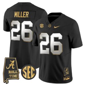 Jam Miller Jersey 26 Alabama Crimson Tide 2025 Gold Vapor Stitched Black Limited