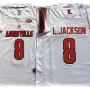 Louisville Cardinals 8 Lamar Jackson White Football Jersey