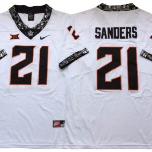 Oklahoma State Cowboys 21 Barry Sanders White Football Jersey