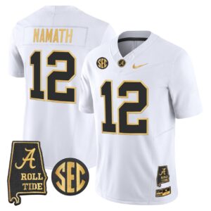 Joe Namath Jersey 12 Alabama Crimson Tide 2025 Vapor Stitched White Gold