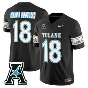 Roll Wave Jersey 18 Tulane Green Wave 2025 City Edition Stitched Black
