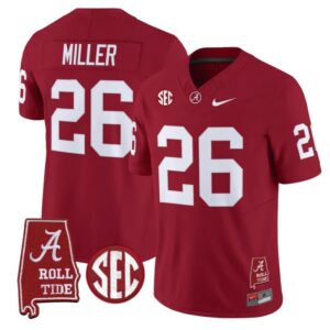 Jam Miller Jersey 26 Alabama Crimson Tide Throwback Map Stitched Crimson