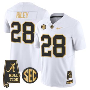 Kevin Riley Jersey 28 Alabama Crimson Tide 2025 Gold Vapor Stitched White Gold