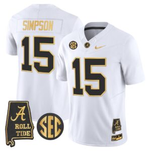 Ty Simpson Jersey 15 Alabama Crimson Tide 2025 Gold Vapor Stitched White Gold