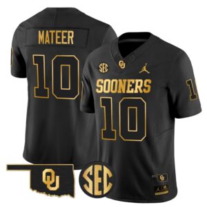 John Mateer Jersey 10 Oklahoma Sooners 2025 Gold Limited Stitched Black Gold