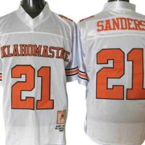 Oklahoma State Cowboys 21 Barry Sanders White Throwback Jersey