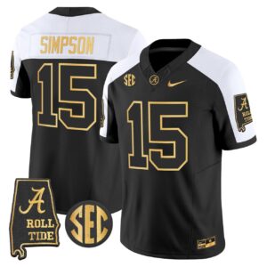 Ty Simpson Jersey 15 Alabama Crimson Tide 2025 Gold Vapor Stitched Alternate