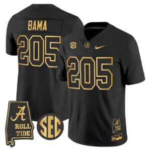 Bama Jersey 205 Alabama Crimson Tide 2025 Gold Vapor Stitched Black Gold