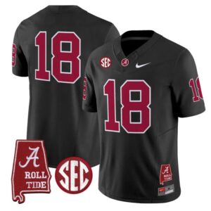 Crimson Jersey 18 Alabama Crimson Tide Throwback Map Stitched Black
