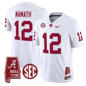 Joe Namath Jersey 12 Alabama Crimson Tide Throwback Map Stitched White