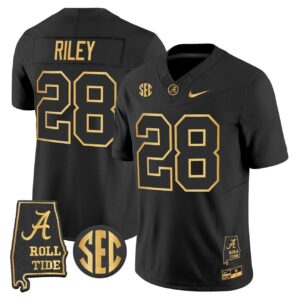 Kevin Riley Jersey 28 Alabama Crimson Tide 2025 Gold Vapor Stitched Black Gold