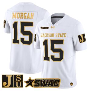 Jacobian Morgan Jersey 15 Jackson State Tigers 2025 Vapor Stitched White Gold