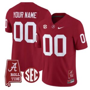 Custom Alabama Crimson Tide Jersey Name Number Throwback Map Stitched Crimson