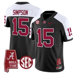 Ty Simpson Jersey 15 Alabama Crimson Tide Throwback Map Stitched Black Alter
