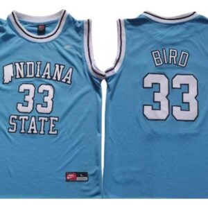 Indiana State Sycamores 33 Larry Bird Light Blue Basketball Jersey