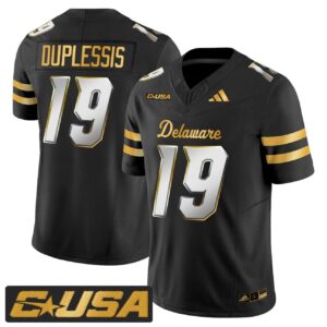 Kyre Duplessis Jersey 19 Delaware Blue Hens 2025 Gold Stitched Black Limited
