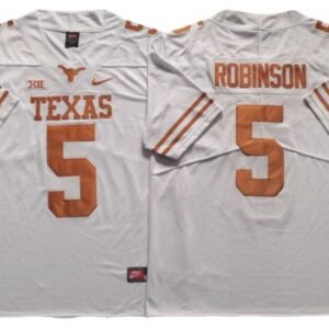 Texas Longhorns 5 Bijan Robinson White Football Jersey