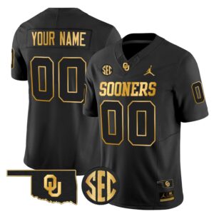 Custom Oklahoma Sooners Jersey 2025 Gold Vapor Limited Stitched Black Gold