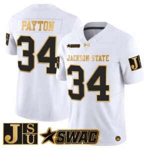 Walter Payton Jersey 34 Jackson State Tigers 2025 Vapor Stitched White Gold