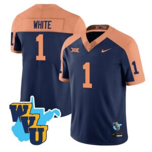 Jahiem White Jersey #1 West Virginia Mountaineers 1965-2025 Throwback Stitched Navy Alternate