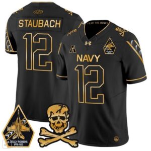 Roger Staubach  #12 Navy Midshipmen Vapor Patch College   Black Gold