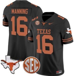Arch Manning  #16 Texas Longhorns State Map SEC Patch Vapor   Black