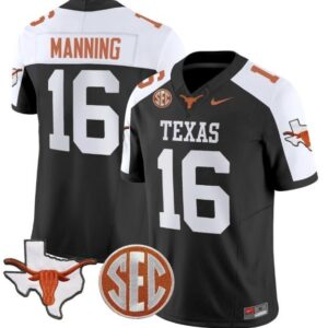 Arch Manning  #16 Texas Longhorns State Map SEC Patch Vapor   Black Alternate
