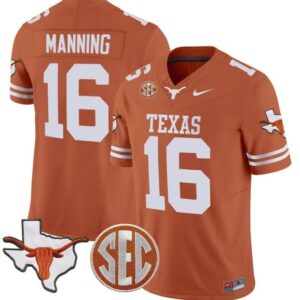 Arch Manning  #16 Texas Longhorns State Map SEC Patch Vapor   Orange